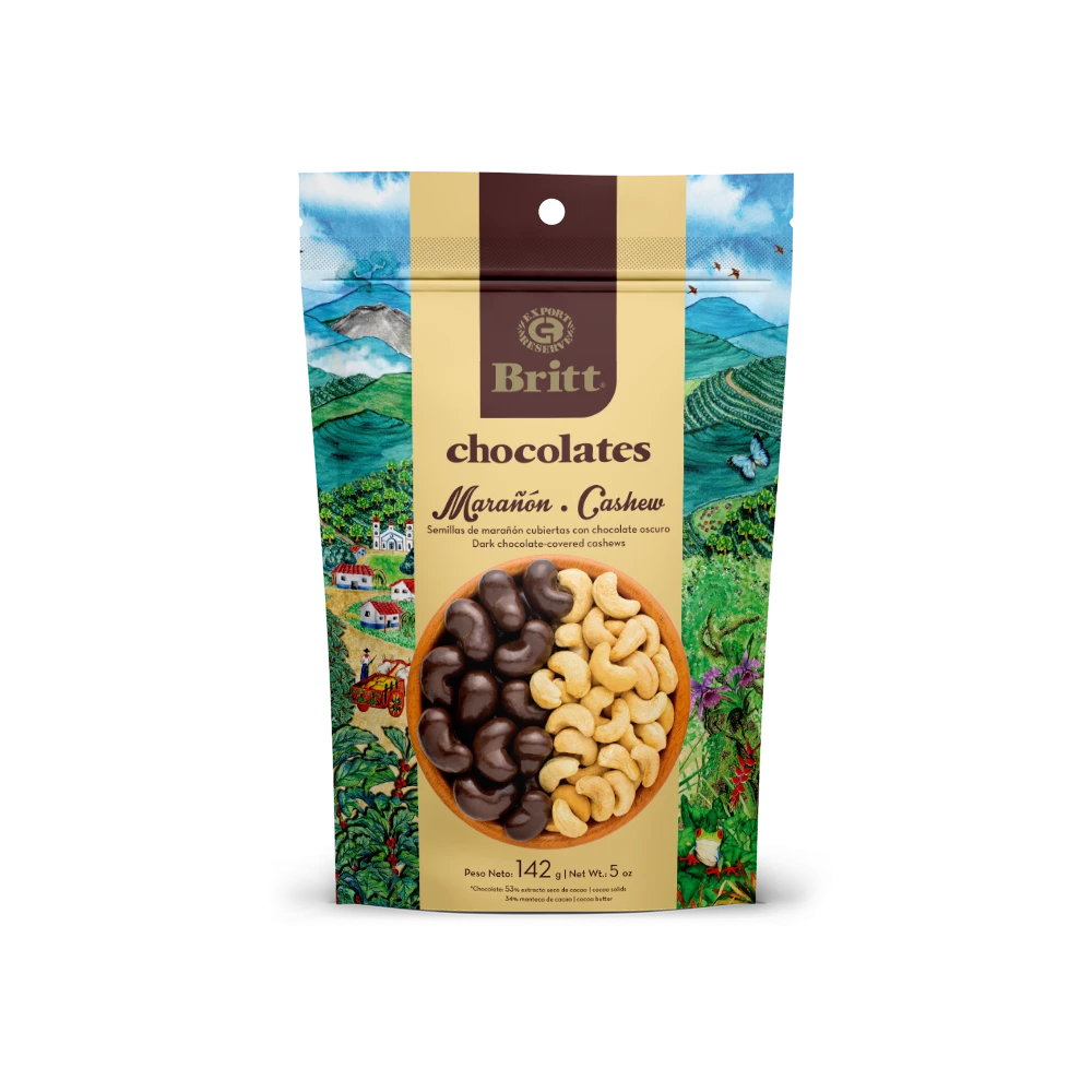 Premium Dark Chocolate-Covered Cashews | Café Britt Gourmet Snacks
